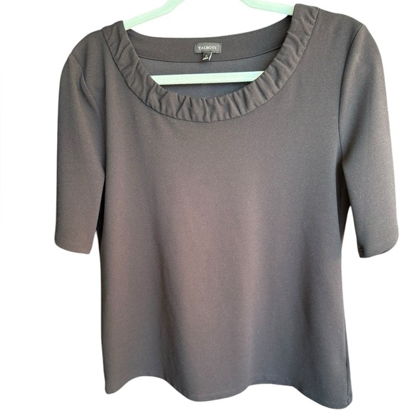 Talbots smocked scoop ruffled neck 3/4 sleeve black women’s black blouse large - Picture 3 of 10